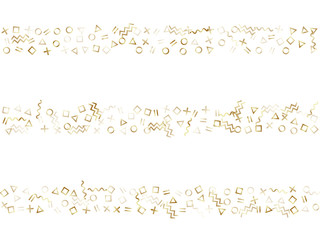 Memphis style geometric confetti vector background of triangle circle square shapes, chevron wavy lines.