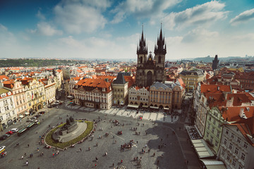 Obraz premium View from the Town Hall on Prague Old Town Square and Church of Mother of God in the Old Town quarter of Prague. Czech Republic.