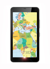 smartphone with maps isolated on white