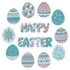 Set of colorful eggs - Happy Easter, doodle