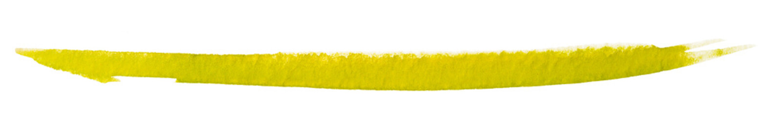 watercolor texture stain yellow thin long strip painted by brush. abstract isolated on white background.
