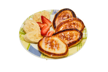 Morning breakfast of strawberry and banana fritters with your own hands