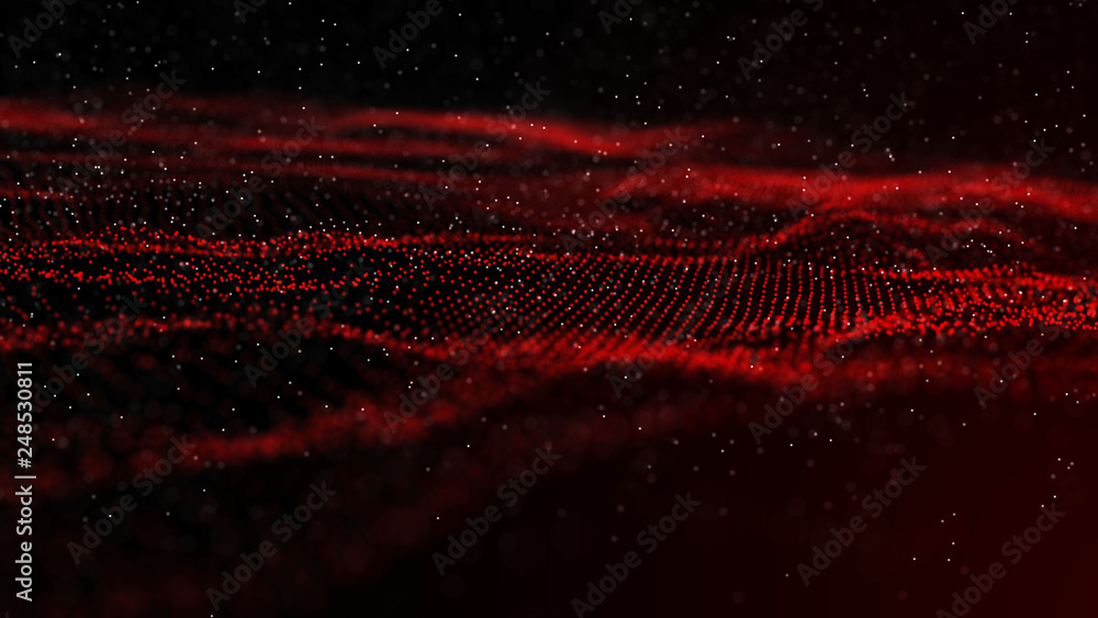 Wall mural 3d abstract digital wave particles. network mesh technology wave digital illustration. big data. 3d 