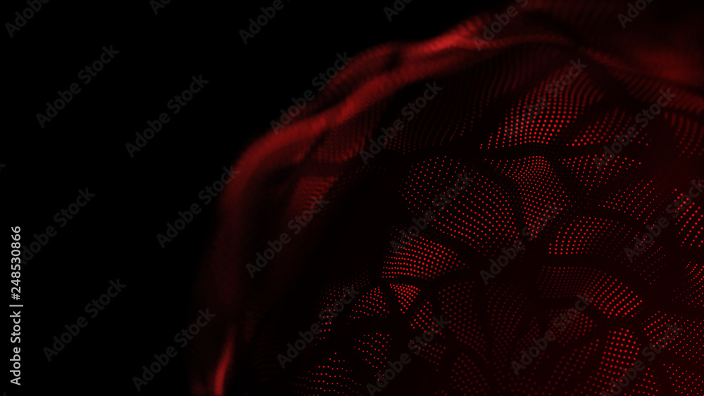 Poster abstract wavy sphere. digital background with image of plastic ball. futuristic infographics. 3d ren