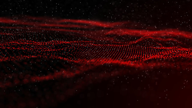 3D abstract digital wave particles. Network mesh technology wave digital illustration. Big data. 3D rendering.