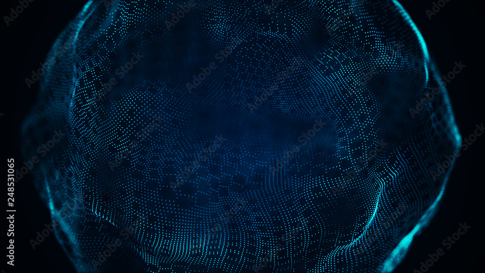 Poster abstract wavy sphere. digital background with image of plastic ball. futuristic infographics. 3d ren