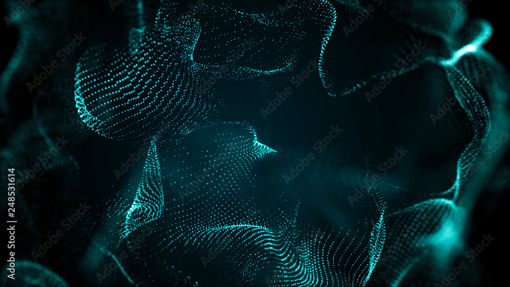 Poster abstract wavy sphere. digital background with image of plastic ball. futuristic infographics. 3d ren