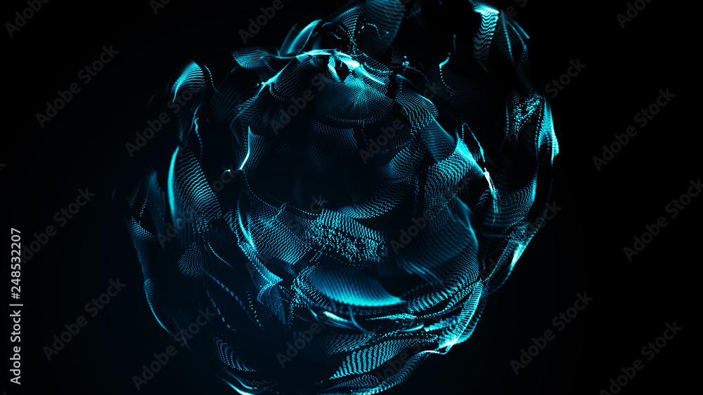 Poster abstract wavy sphere. digital background with image of plastic ball. futuristic infographics. 3d ren