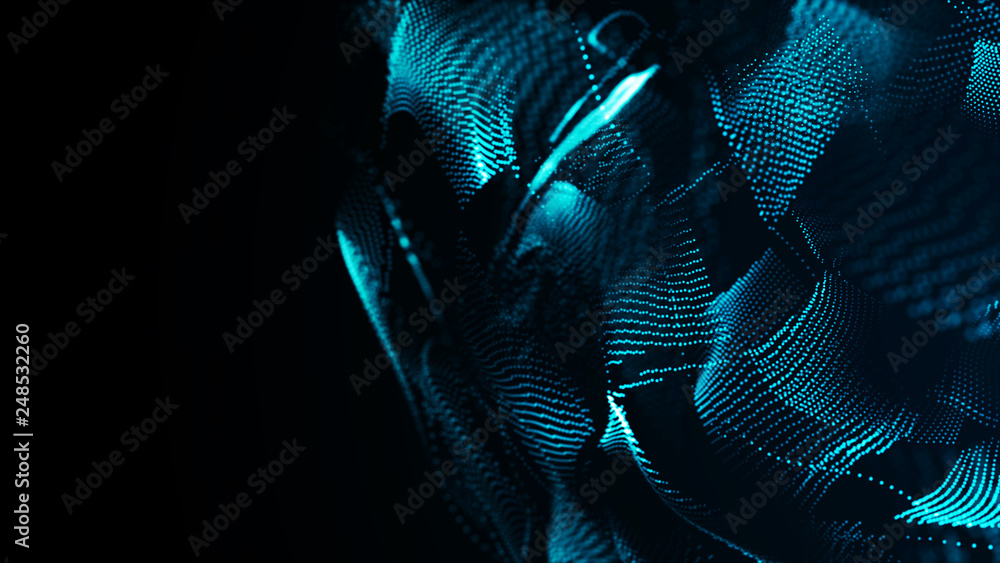 Poster abstract wavy sphere. digital background with image of plastic ball. futuristic infographics. 3d ren