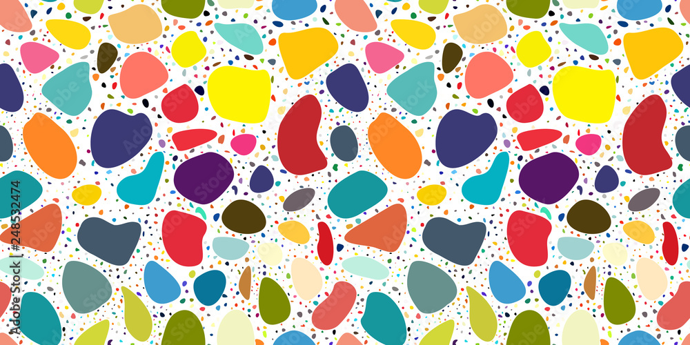 Aufkleber terrazzo flooring vector seamless pattern. texture from rough geometric shapes.