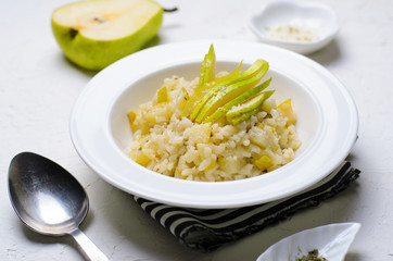 Pear and Parmesan Risotto on a Plate, Italian Cuisine