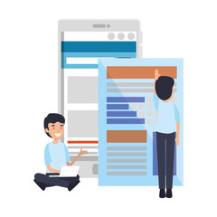 businessman using laptop with smartphone