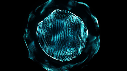 Abstract wavy sphere. Digital background with image of plastic ball. Futuristic infographics. 3D rendering.