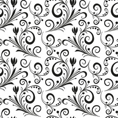 floral oriental black isolated seamless background