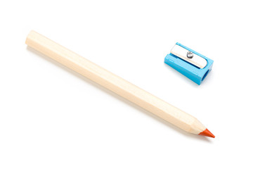 Wooden colorful pencils isolated on a white background, pencil sharpeners.