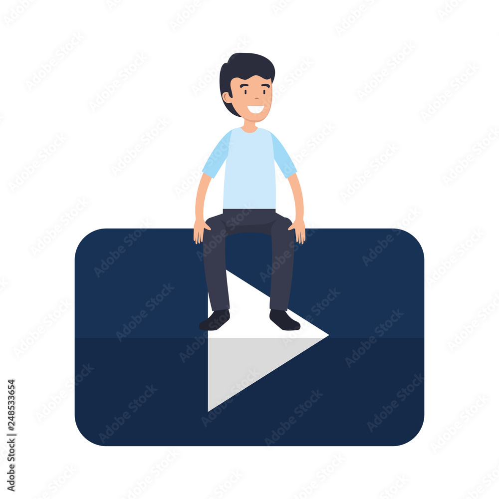 Poster man with play button
