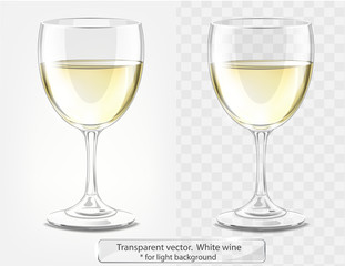 Transparent vector wineglass with white wine. For light background