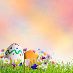 Easter background with painted eggs