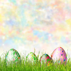 Easter background with painted eggs