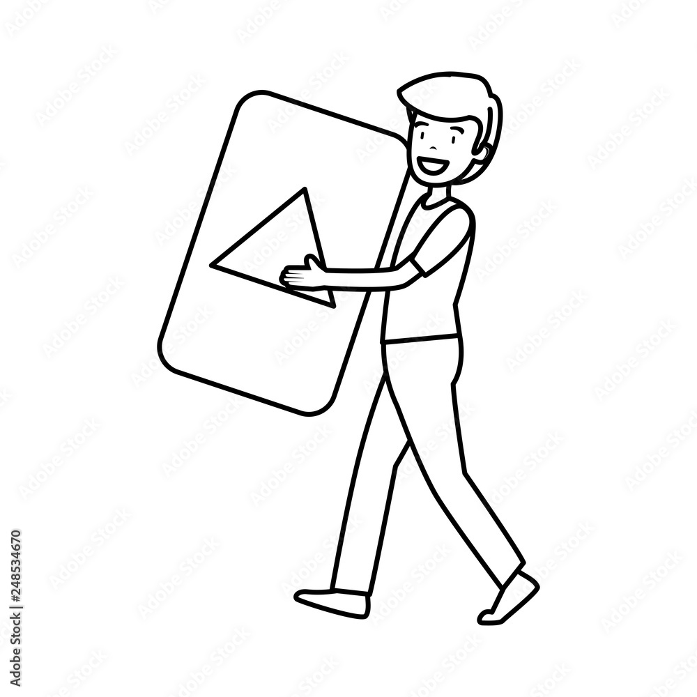 Poster man with play button