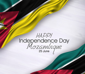 Vector illustration of Happy mozambique Waving flags isolated on gray background.25 june. - obrazy, fototapety, plakaty