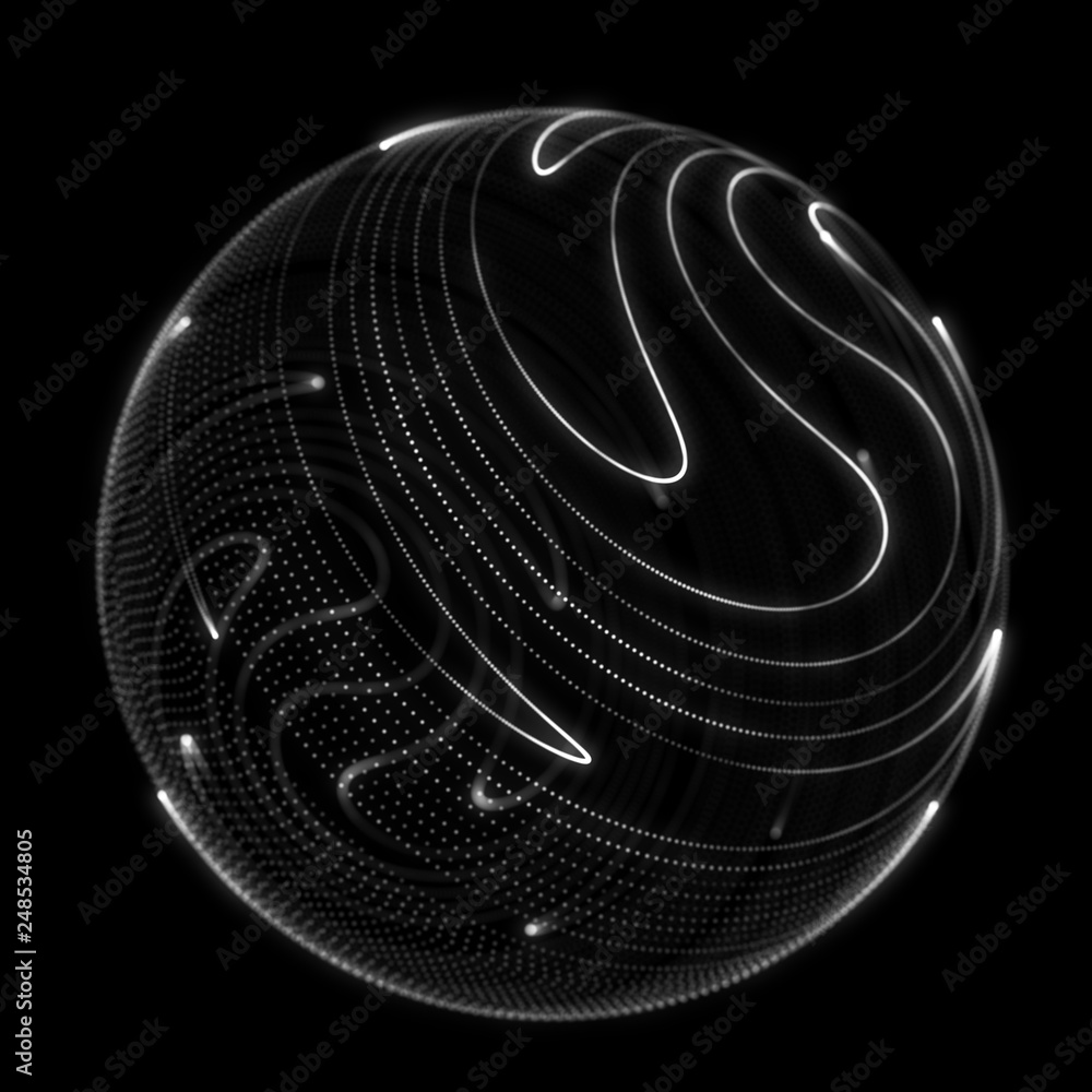 Fototapete Sphere with twist lines. Background for business event. Wireframe technology sphere. 3d rendering.