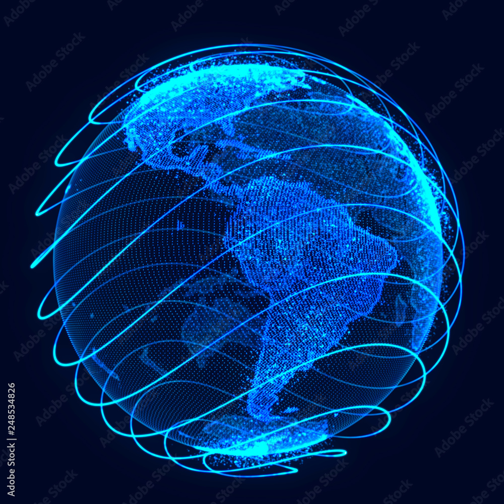 Aufkleber Global network concept. World map point. Global network planet Earth. 3D rendering.