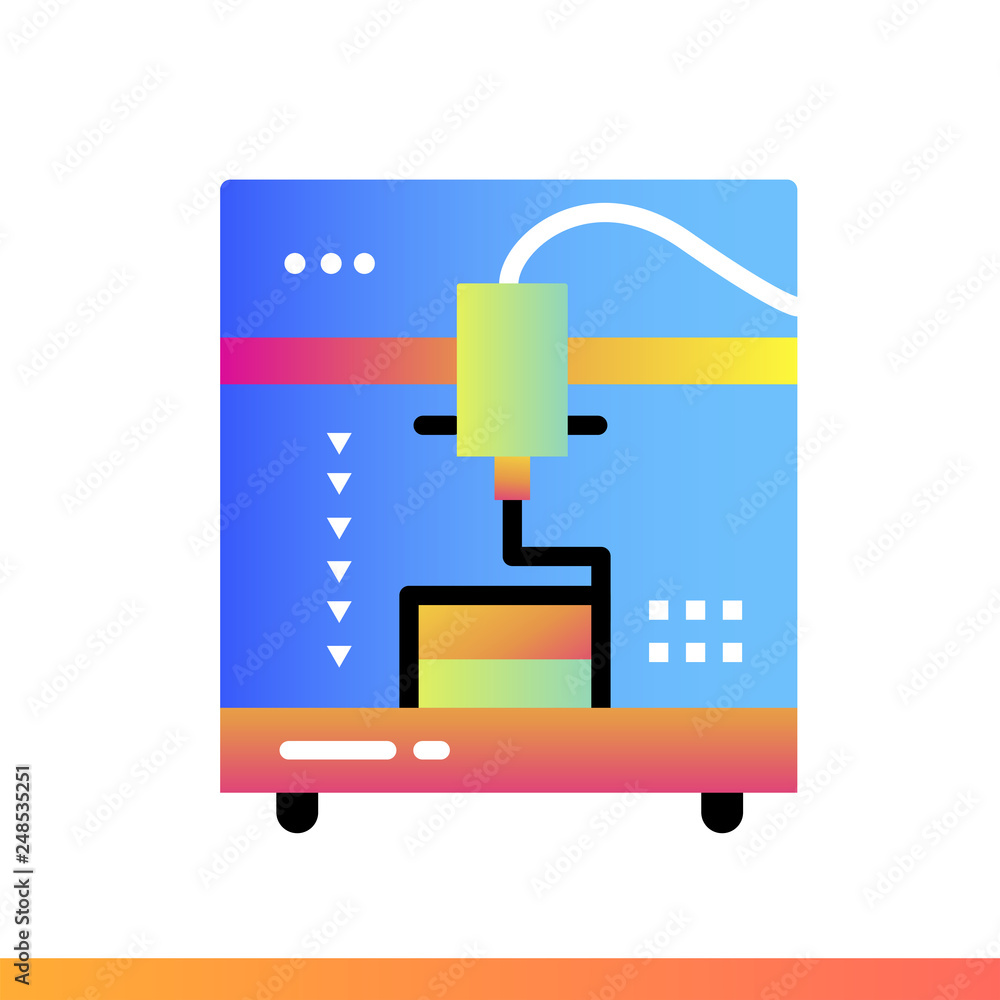 Poster gradient icon 3d printer. 3d printing, modeling. suitable for banners, mobile application, website, 