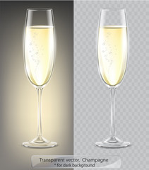 Transparent vector. Champagne glass for dark background