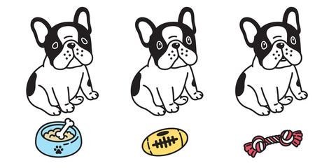 Obraz premium dog vector french bulldog icon character cartoon puppy bone food bowl toy breed logo illustration doodle black