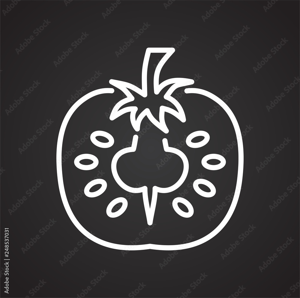 Poster tomato line icon on black background for graphic and web design, modern simple vector sign. internet
