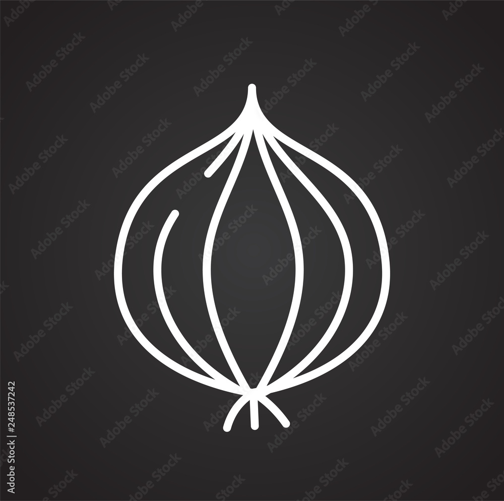 Poster onion line icon on black background for graphic and web design, modern simple vector sign. internet 