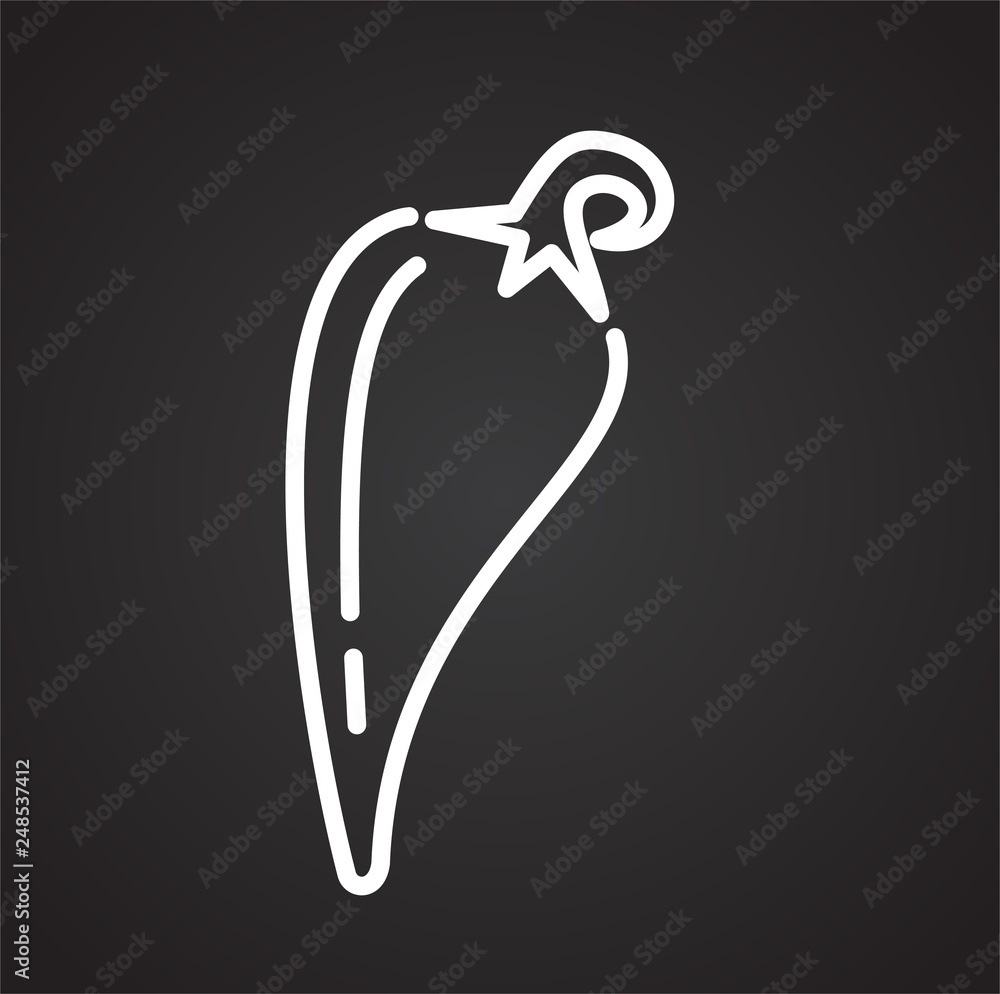 Poster chili pepper line icon on black background for graphic and web design, modern simple vector sign. in