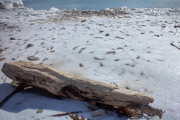rocks on a frozen lake 
