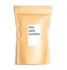 Paper doy pouch bag isolated on white background. Vector illustration. Front view. Can be use for template your design, presentation, promo, ad. EPS10.	