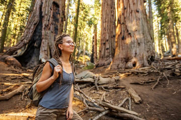 Hiker in Sequoia national park in California, USA