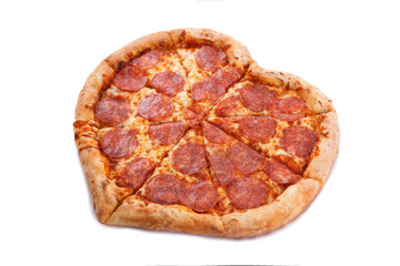 Pizza Pepperoni Heart shape with mozzarella cheese