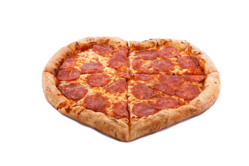 Pizza Pepperoni Heart shape with mozzarella cheese