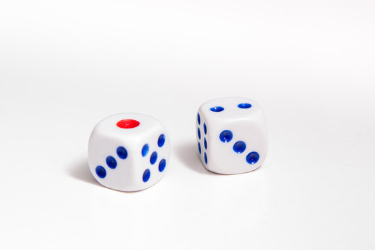 Games with dice. Casino object, white dise on white background
