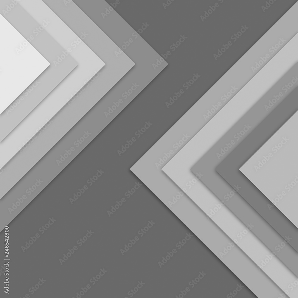 Poster large monochrome gray triangles with drop shadows on top of each others. simple abstract pattern for