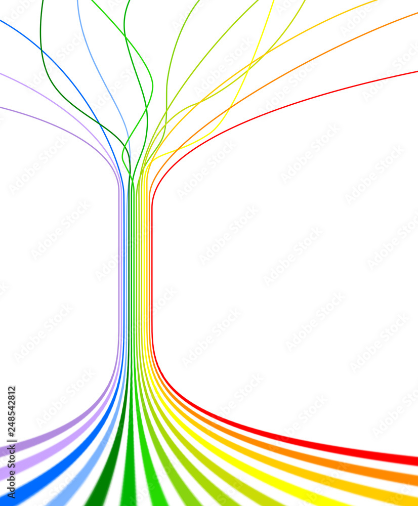 Aufkleber shape of tree made of simple rainbow colored lines on white background. abstract illustration. copy 