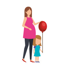 woman pregnancy with daughter and balloon helium