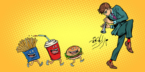 fast food goes for man playing music