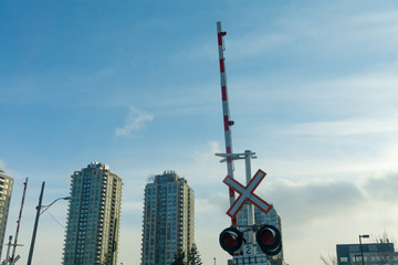 Railway train signal in downtown calgary Alberta