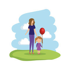 mother with daughter and balloon helium