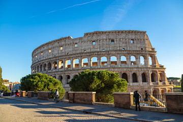 Fototapeta na wymiar Exterior of the Colosseum, also known as the Flavian Amphitheatre in Rome, Italy