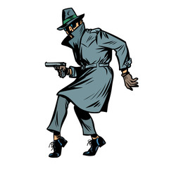detective spy man with gun pose. isolate on white background