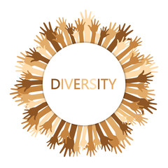 Diversity concept design, hands up with text