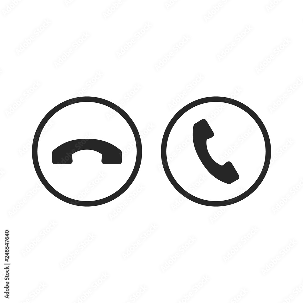 Poster phone call icons set. flat line design. accept button, decline call button. handset symbols. vector 