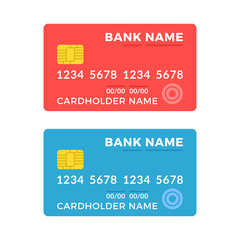 Obraz premium Credit cards set. Blue and red credit card. Flat design. Modern concepts. Vector illustration